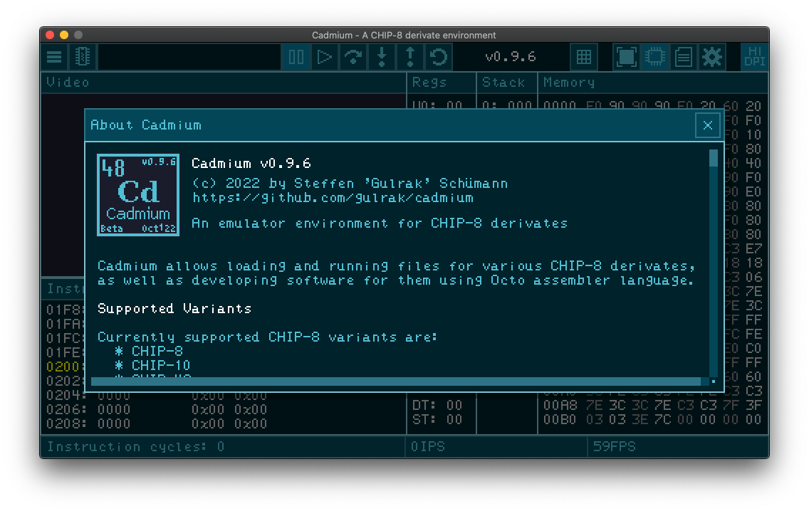 Cadmium beta about dialog